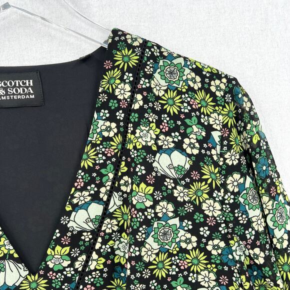 SCOTCH AND SODA Floral Printed Sheer Top Large Long Sleeve Tie Front V-neck - Picture 13 of 16